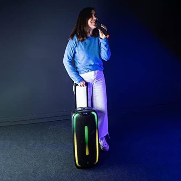 Woxter Rock'n'Roller St - Högtalarvagn med karaokefunktion, 100W, LED-belysning, Bluetooth, SD/USB-läsare, FM, AUX,