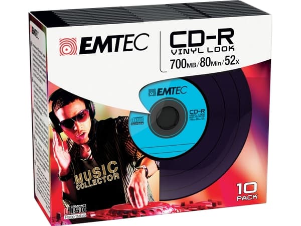 EMTEC Vinyl Look - 10 x CD-R - 700 MB (80 min) 52x - sininen, keltainen, violetti, vihreä, vaaleanpunainen - ohut CD-kotelo