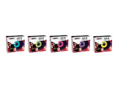 EMTEC Vinyl Look - 10 x CD-R - 700 MB (80 min) 52x - sininen, keltainen, violetti, vihreä, vaaleanpunainen - ohut CD-kotelo