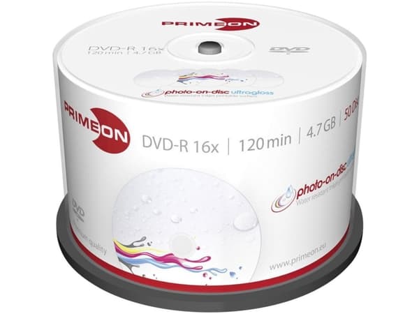 Primeon photo-on-disc ultragloss - 50 x DVD-R - 4.7 GB (120 min) 16x (DVD) - fotoskrivbar overflate - spindel