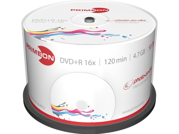Primeon 2761227, DVD+R, Utskrivbara, 50 styck, 4,7 GB