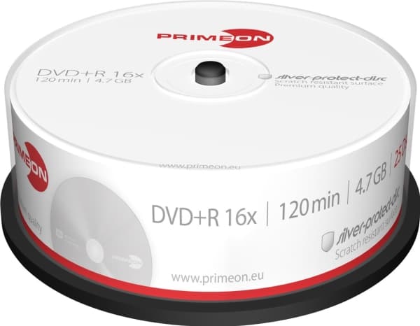 Primeon silver-protect-disc - 25 x DVD+R - 4.7 GB (120 min) 16x - påskrivningsetiketter - sølv - spindel