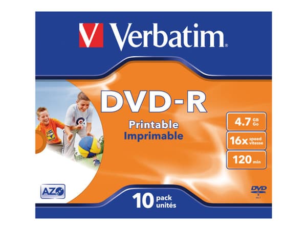 Verbatim - 10 x DVD-R - 4.7 GB 16x - bred fotoskrivbar overflate - CD-eske
