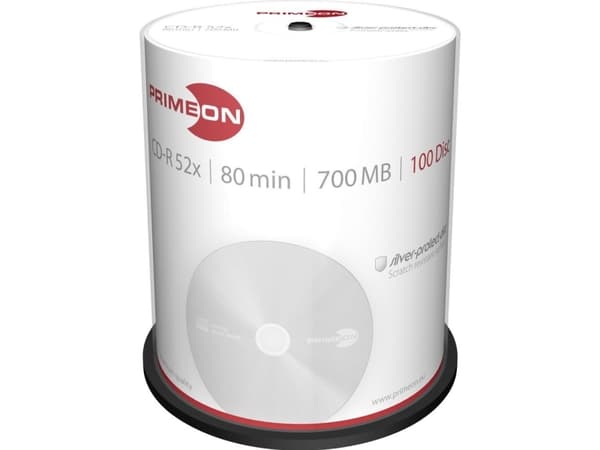 Primeon 2761103, 52x, CD-R, 120 mm, 700 MB, Kakeboks, 100 stykker