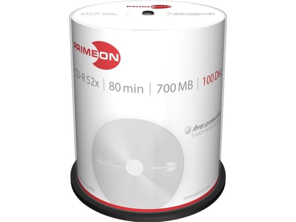Primeon 2761103, 52x, CD-R, 120 mm, 700 MB, Kakeboks, 100 stykker