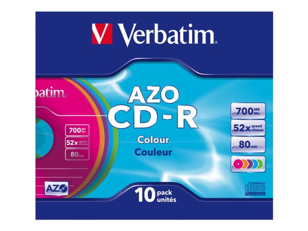 Verbatim AZO Colours - 10 x CD-R - 700 MB (80 min) 52x - blå, magenta, grønn, oransje, fiolett - smalt cover