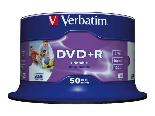Verbatim - 50 x DVD+R - 4.7 GB 16x - inre skrivbar plastring, yta möjlig att skriva ut foton på - spindel
