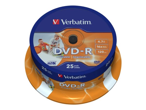 Verbatim - 25 x DVD-R - 4.7 GB 16x - bred fotoskrivbar overflate - spindel