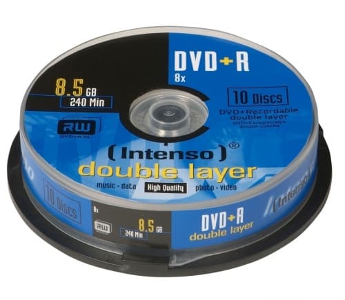 Intenso 1x10 DVD+R 8.5GB 8x Double Layer printable, DVD+R DL, 120 mm, Tulostettava, Kakkulaatikko, 10 kpl, 8,5 GB