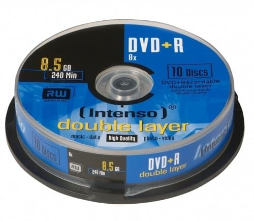 Intenso 1x10 DVD+R 8.5GB 8x Double Layer printable, DVD+R DL, 120 mm, Tulostettava, Kakkulaatikko, 10 kpl, 8,5 GB