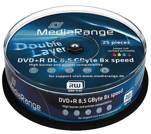 MediaRange - 25 x DVD+R DL - 8.5 GB (240 min) 8x - hvit - blekkstråleskrivbar overflate - spindel