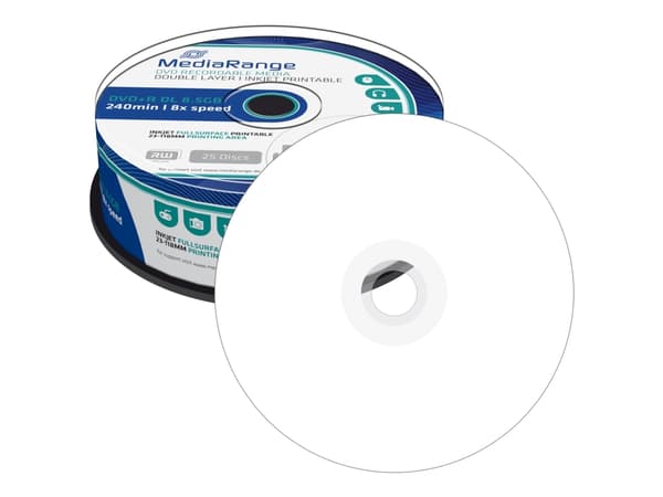 MediaRange - 25 x DVD+R DL - 8.5 GB (240 min) 8x - hvit - blekkstråleskrivbar overflate - spindel