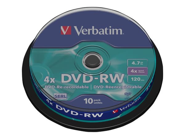 Verbatim DVDVER00072B, DVD-RW, Akseli, 10 kpl, 4,7 GB