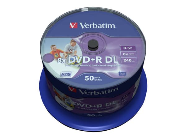 Verbatim - 50 x DVD+R DL - 8.5 GB 8x - blekkstråleskrivbar overflate - spindel
