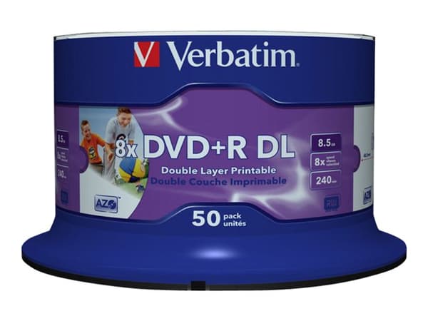 Verbatim - 50 x DVD+R DL - 8.5 GB 8x - blekkstråleskrivbar overflate - spindel