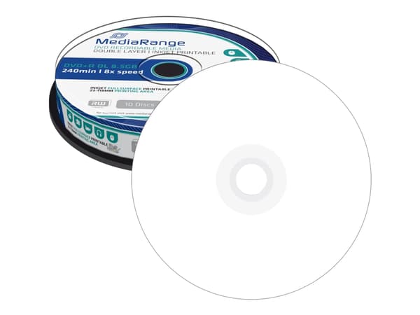MediaRange - 10 x DVD+R DL - 8.5 GB (240 min) 8x - hvit - blekkstråleskrivbar overflate - spindel