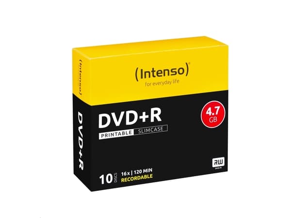 Intenso DVD+R 4.7GB, Printable, 16x, DVD+R, 120 mm, Tulostettava, SlimCase, 10 kpl, 4,7 GB