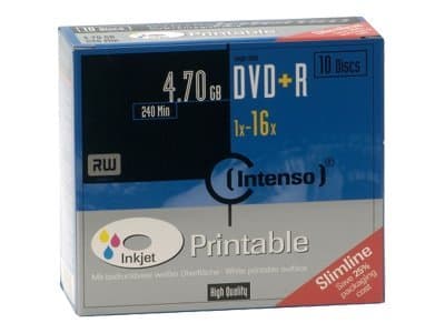 Intenso DVD+R 4.7GB, Printable, 16x, DVD+R, 120 mm, Tulostettava, SlimCase, 10 kpl, 4,7 GB