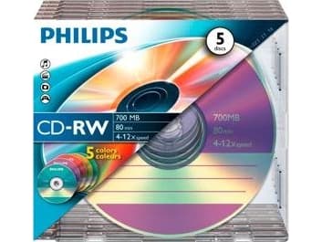 Philips - 5 x CD-RW - 700 MB (80 min) 4x - 12x - ohut CD-kotelo - 12x - ohut CD-kotelo
