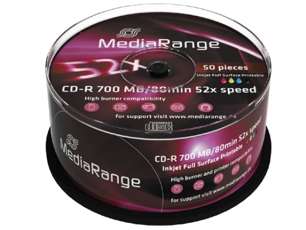 MediaRange MR208, 52x, CD-R, 120 mm, 700 MB, Kakkulaatikko, 50 kpl