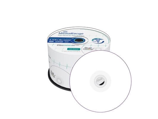 MediaRange MR429, DVD-R, 120 mm, Utskriftsbar, Kakeboks, 50 stykker, 4,7 GB
