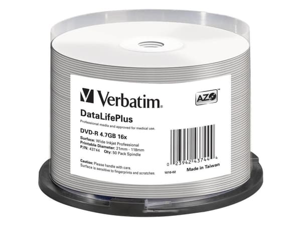 Verbatim DataLifePlus Professional - 50 x DVD-R - 4.7 GB 16x - vit - yta utskrivbar med bläckstråleskrivare, bred utskrivbar yta - spindel