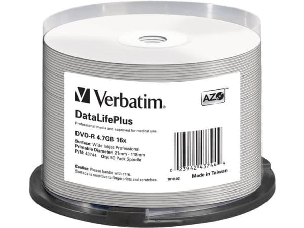 Verbatim DataLifePlus Professional - 50 x DVD-R - 4.7 GB 16x - vit - yta utskrivbar med bläckstråleskrivare, bred utskrivbar yta - spindel