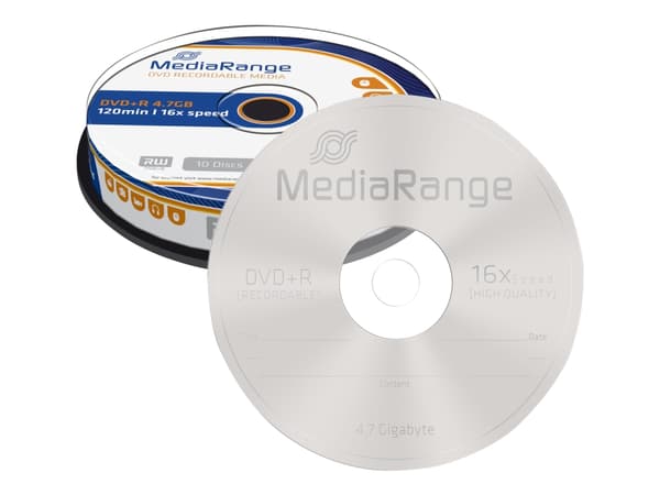 MediaRange MR453, DVD+R, 120 mm, Kakkulaatikko, 10 kpl, 4,7 GB