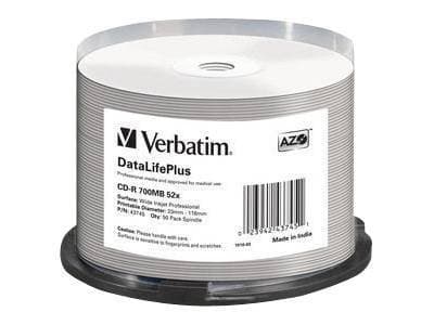 Verbatim DataLifePlus - 50 x CD-R - 700 MB 52x - vit - yta utskrivbar med bläckstråleskrivare, bred utskrivbar yta - spindel