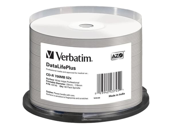 Verbatim CD-R 52x DataLifePlus, 52x, CD-R, 120 mm, 700 MB, Akseli, 50 kpl
