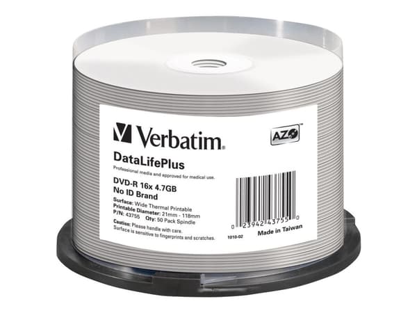 Verbatim DataLifePlus, DVD-R, Akseli, 50 kpl, 4,7 GB