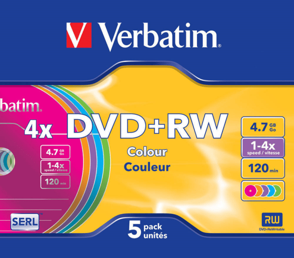 Verbatim Colours - 5 x DVD+RW - 4.7 GB (120 min) 4x - smalt cover