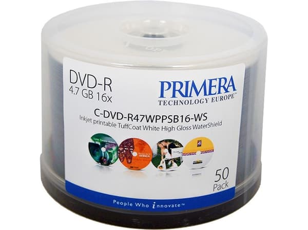 Primera TuffCoat - 50 x DVD-R - 4.7 GB 16x - högglansig vit - yta utskrivbar med bläckstråleskrivare, inre skrivbar plastring - spindel