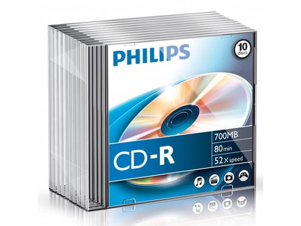 Philips - 10 x CD-R - 700 MB (80min) 52x - tunt CD-fodral