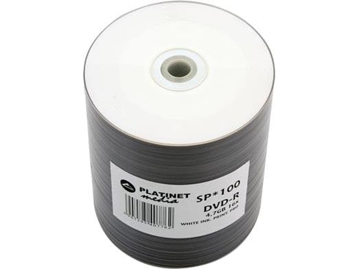 Platinet DVD-R (100 pack), DVD-R, 120 mm, Utskrivbara, Krympfilmsförpackad, 100 styck, 4,7 GB