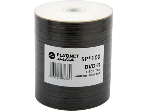 Platinet DVD-R (100 pack), DVD-R, 120 mm, Utskrivbara, Krympfilmsförpackad, 100 styck, 4,7 GB