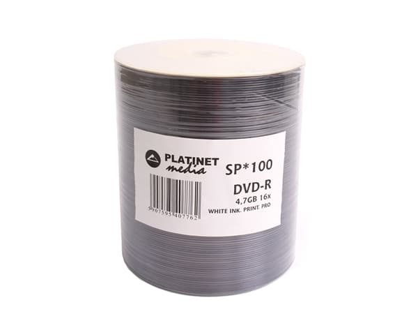 Platinet DVD-R (100 pack), DVD-R, 120 mm, Utskrivbara, Krympfilmsförpackad, 100 styck, 4,7 GB