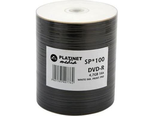 Platinet DVD-R (100 pack), DVD-R, 120 mm, Utskriftsbar, Krympeplast, 100 stykker, 4,7 GB
