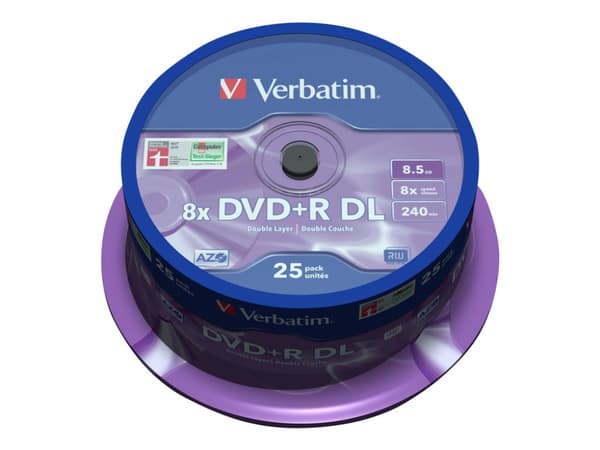 Verbatim - 25 x DVD+R DL - 8.5 GB 8x - matt sølv - spindel