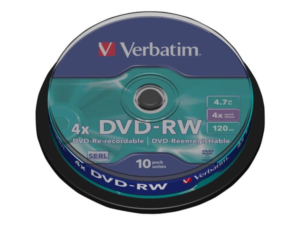 Verbatim DataLifePlus - 10 x DVD-RW - 4.7 GB 4x - matt sølv - spindel