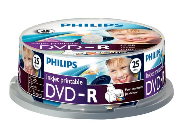 Philips DM4I6B25F - 25 x DVD-R - 4.7 GB (120 min) 16x - blekkstråleskrivbar overflate - spindel