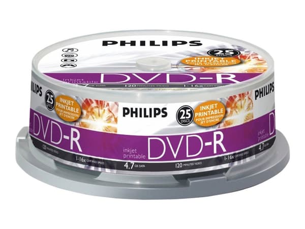 Philips DM4I6B25F - 25 x DVD-R - 4.7 GB (120 min) 16x - blekkstråleskrivbar overflate - spindel