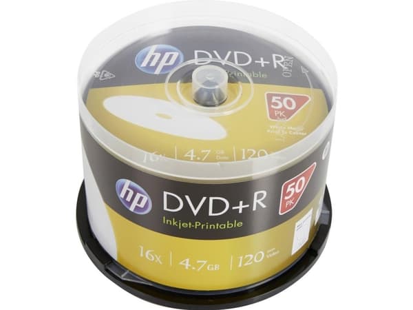 HP DRE00026WIP, DVD+R, 120 mm, Utskrivbara, Kakbox, 50 styck, 4,7 GB