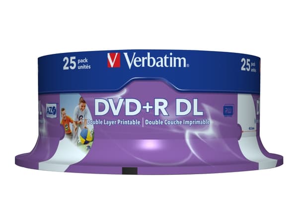 Verbatim - 25 x DVD+R DL - 8.5 GB 8x - bred skrivbar overflate - spindel
