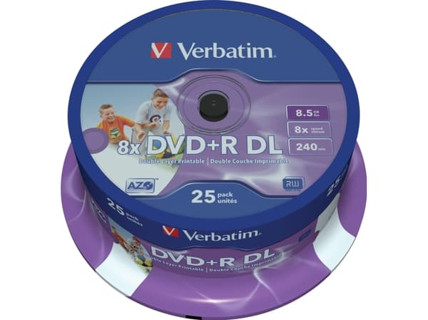 Verbatim - 25 x DVD+R DL - 8.5 GB 8x - bred skrivbar overflate - spindel