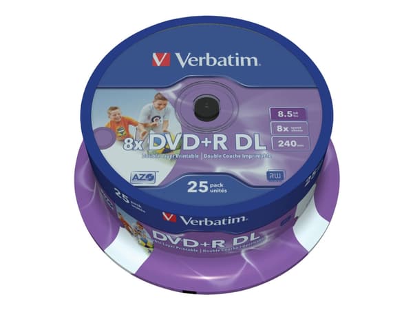 Verbatim - 25 x DVD+R DL - 8.5 GB 8x - bred skrivbar overflate - spindel