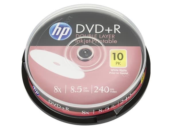 HP DRE00060WIP, DVD+R, 120 mm, Kakbox, 10 styck, 8,5 GB