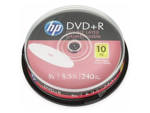 HP DRE00060WIP, DVD+R, 120 mm, Kakbox, 10 styck, 8,5 GB
