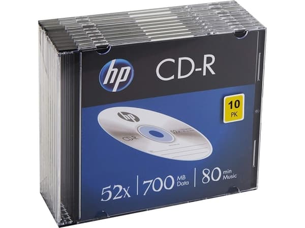HP HP HP CD-R, CRE00085-3, 69310, 10-pack, 700MB, 52x, 80min, 12cm, ei tulostettava, ohut kotelo, tietojen arkistointiin