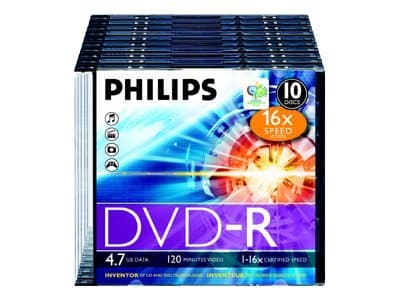 Philips DM4S6S10F - 10 x DVD-R - 4.7 GB (120 min) 16x - tunt CD-fodral